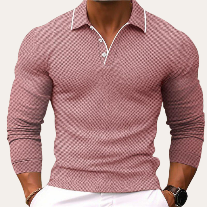 Herren Langarm Polohemd Slim Fit Freizeit Shirt | Vestea