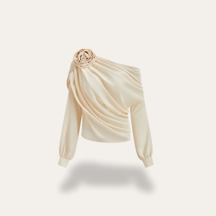 Damen Bluse Asymmetrisch Schulterfrei Langarm Chiffon | Vestea