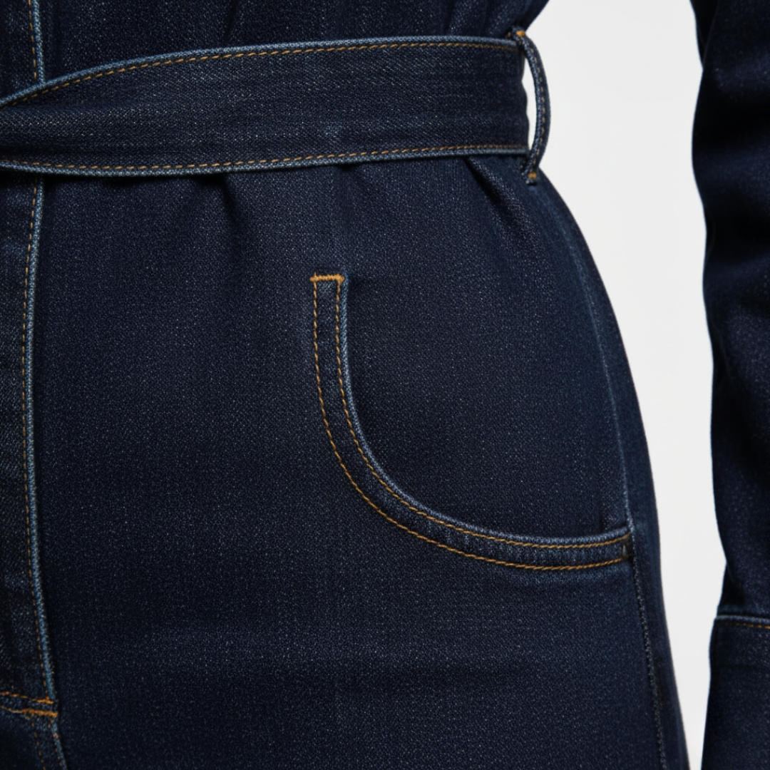 Ensemble en jean Veste boutonnée devant Jean droit Femme Bleu marine