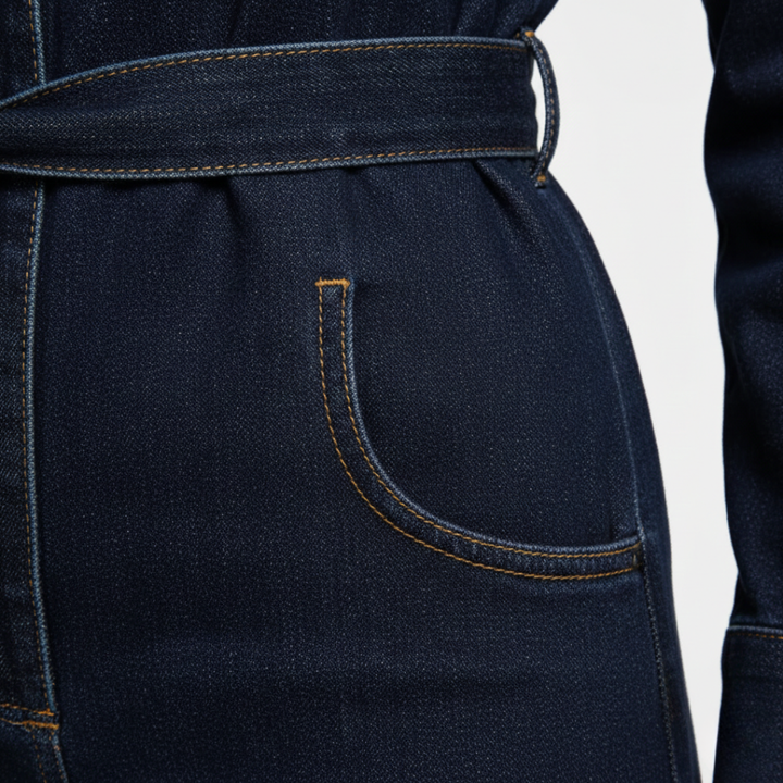 Ensemble en jean Veste boutonnée devant Jean droit Femme Bleu marine