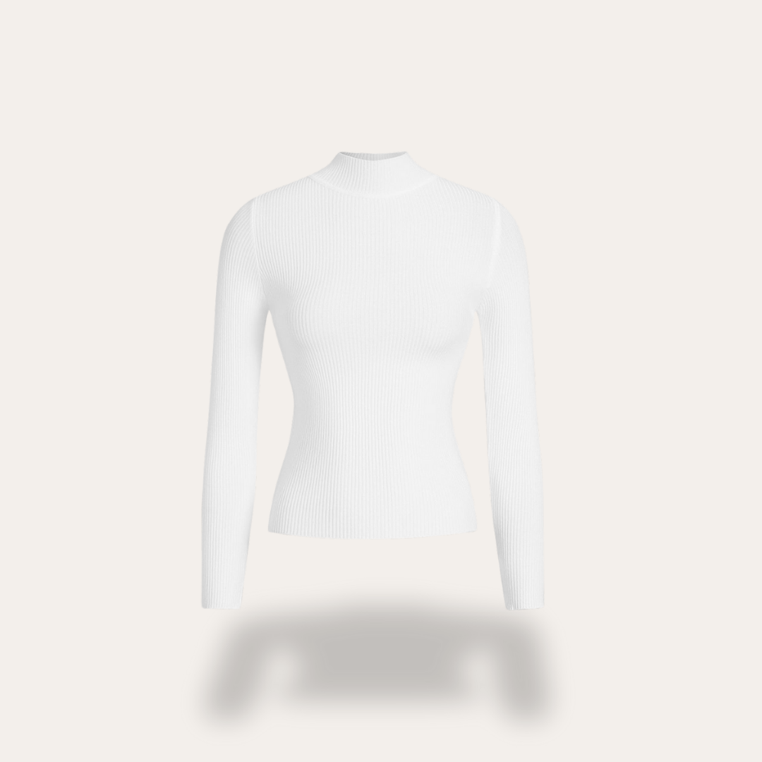 Damen Rollkragenpullover Rippstrick Langarm Slim Fit | Vestea
