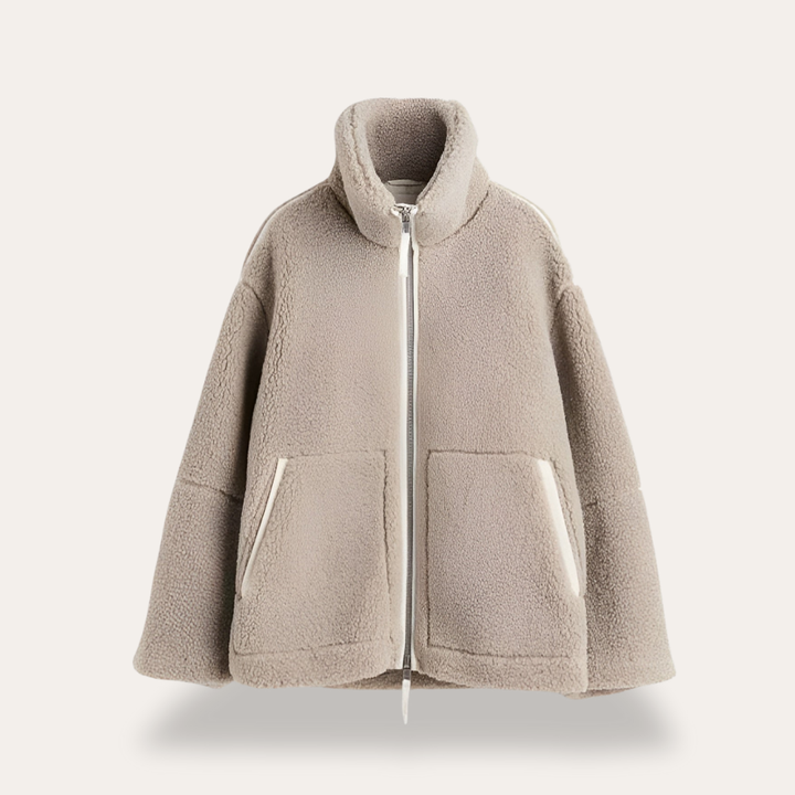 Damen Oversize Kuscheljacke Wintermantel Beige | Vestea