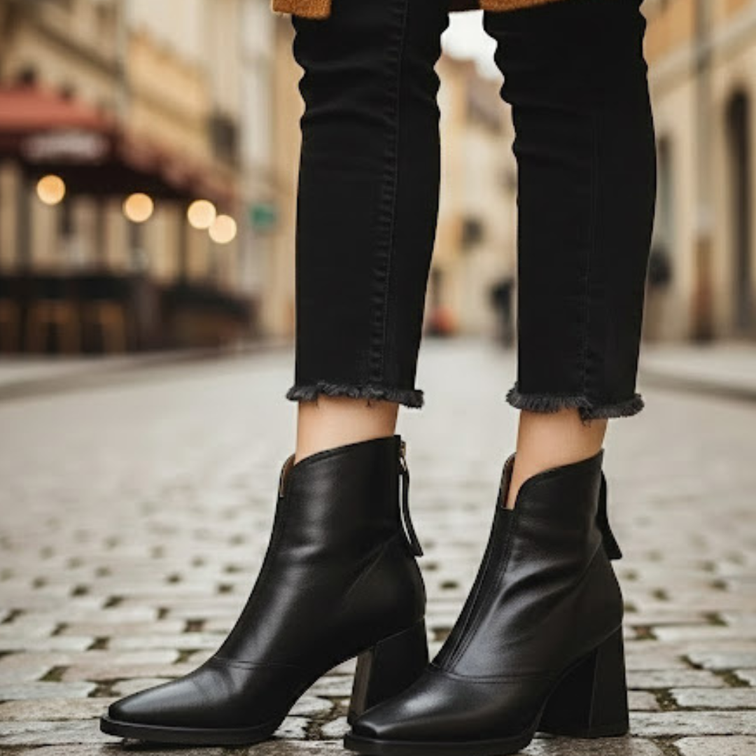 Botines de mujer con tacón medio y cremallera trasera