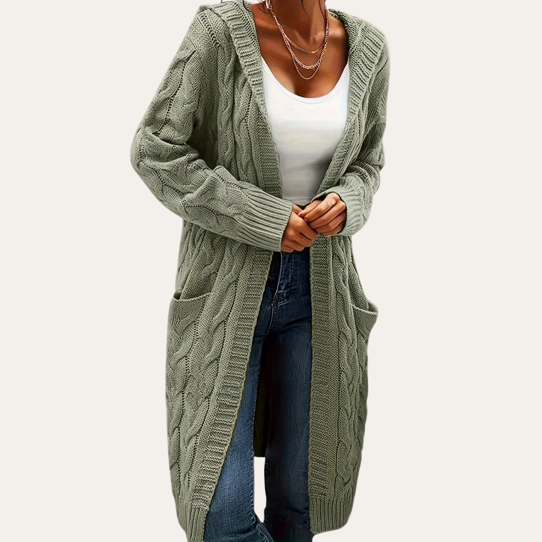 Damen Strickcardigan mit Kapuze und Taschen | Vestea