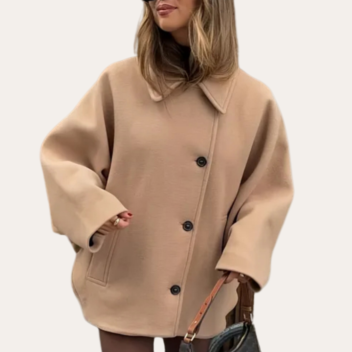 Damen Wollmantel Oversize Knöpfe Taschen aus Wolle | Vestea