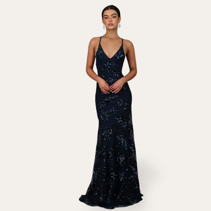 Damen Abendkleid Paillettenkleid Bodenlang Rückenfrei | Vestea