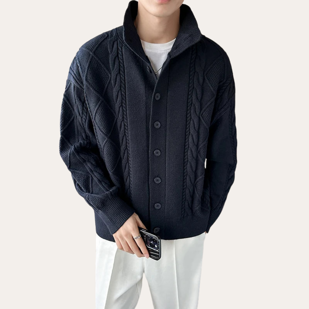 Herren Strickjacke Zopfmuster Knopfleiste | Vestea