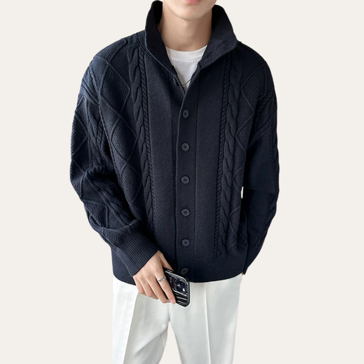 Herren Strickjacke Zopfmuster Knopfleiste | Vestea