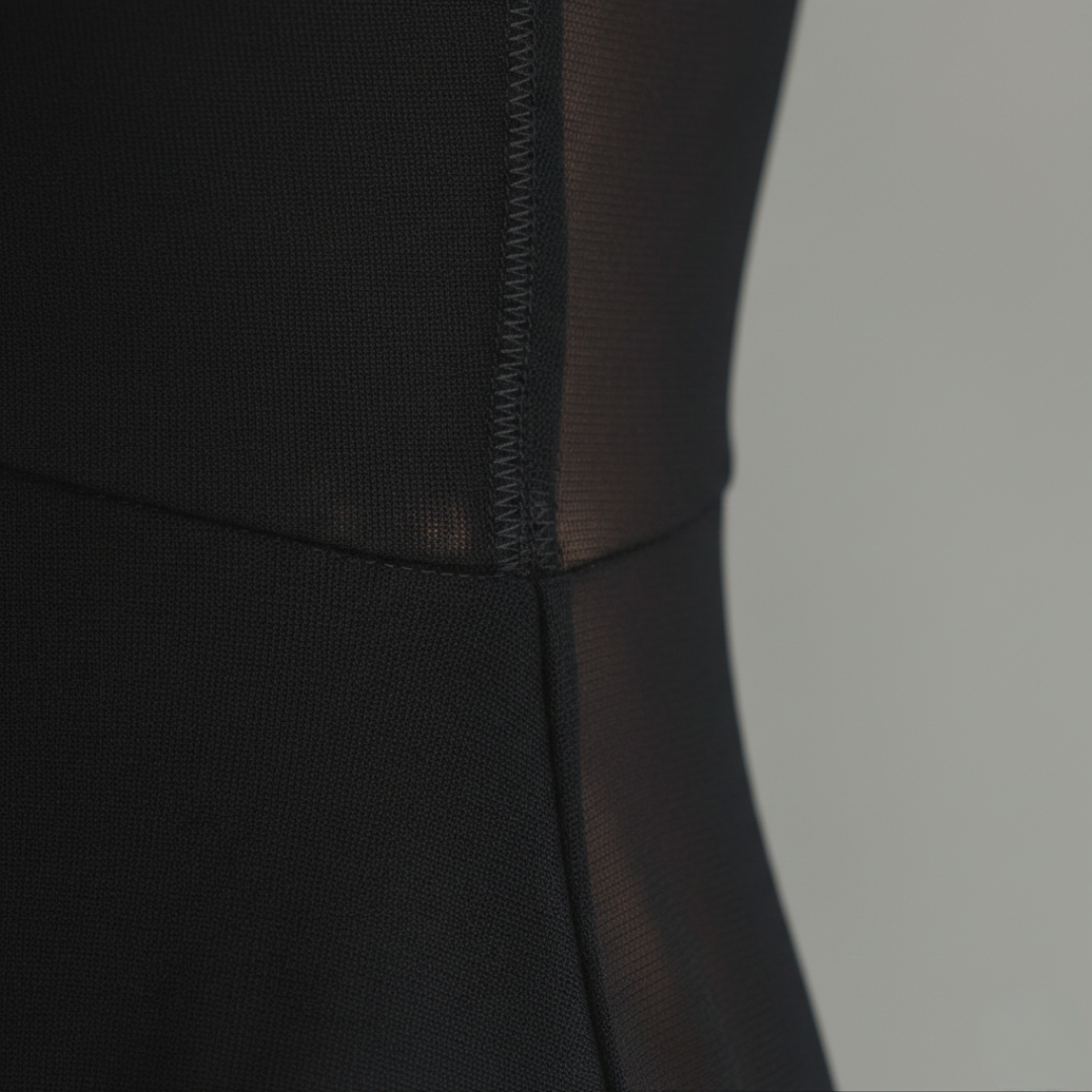 Maxi Dress Tulle Long Sleeve Tiered Black Loose Fit Women