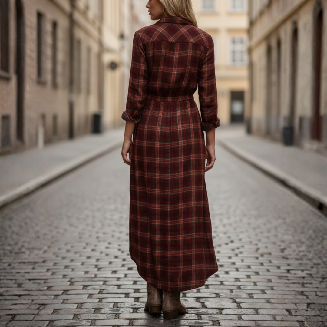 Women Plaid Button Down Maxi Dress