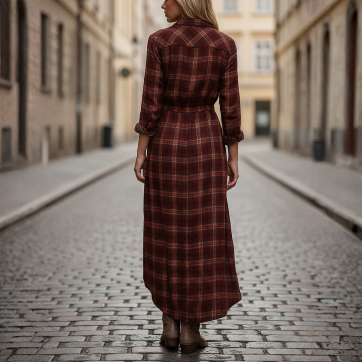 Women Plaid Button Down Maxi Dress