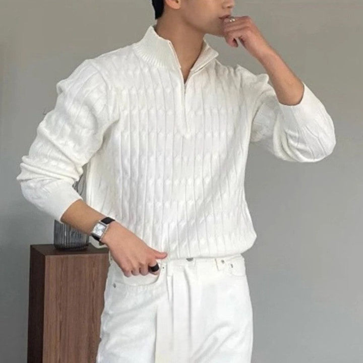 Gerippter Strick-Halbreißverschluss Pullover Herren | Vestea