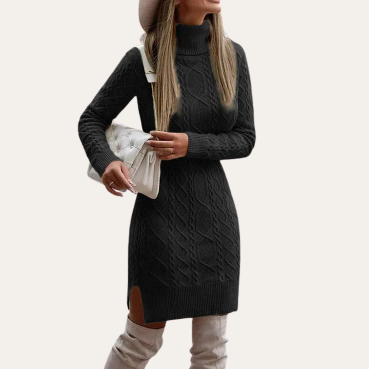 Damen Strickkleid mit Rollkragen und Zopfmuster | Vestea