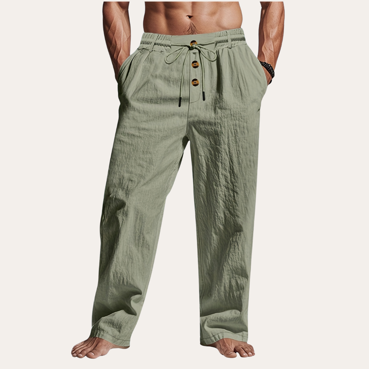 Herren Leinenhose mit Knöpfen, Atmungsaktive Sommerhose  | Vestea