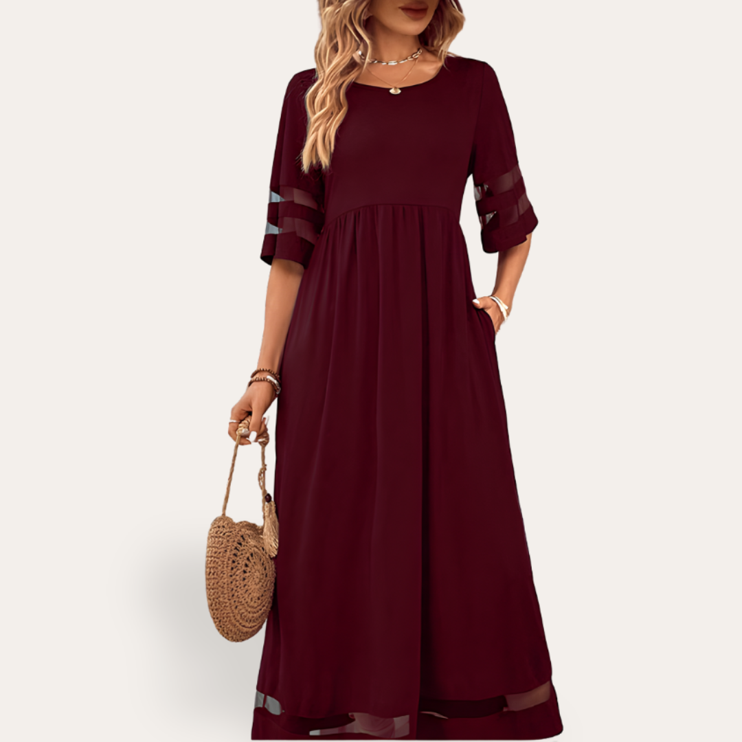 Vestea | Damen Baumwoll-Maxikleid mit Transparenten Ärmeln