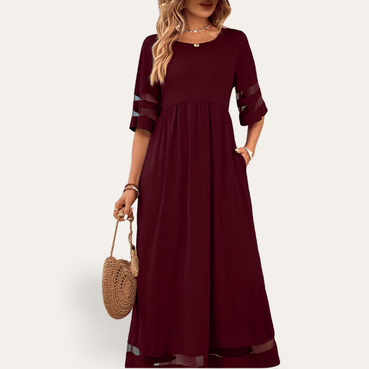 Vestea | Damen Baumwoll-Maxikleid mit Transparenten Ärmeln