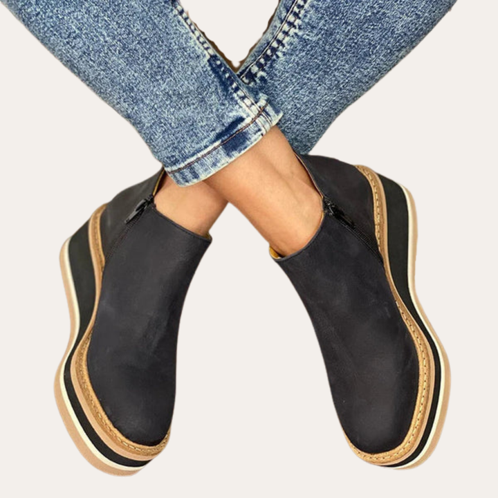 Damen Keilabsatz Ankle Boots mit Reißverschluss Kunstleder | Vestea