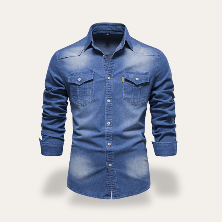 Herren Jeanshemd Langarm Freizeit Denim Hemd | Vestea