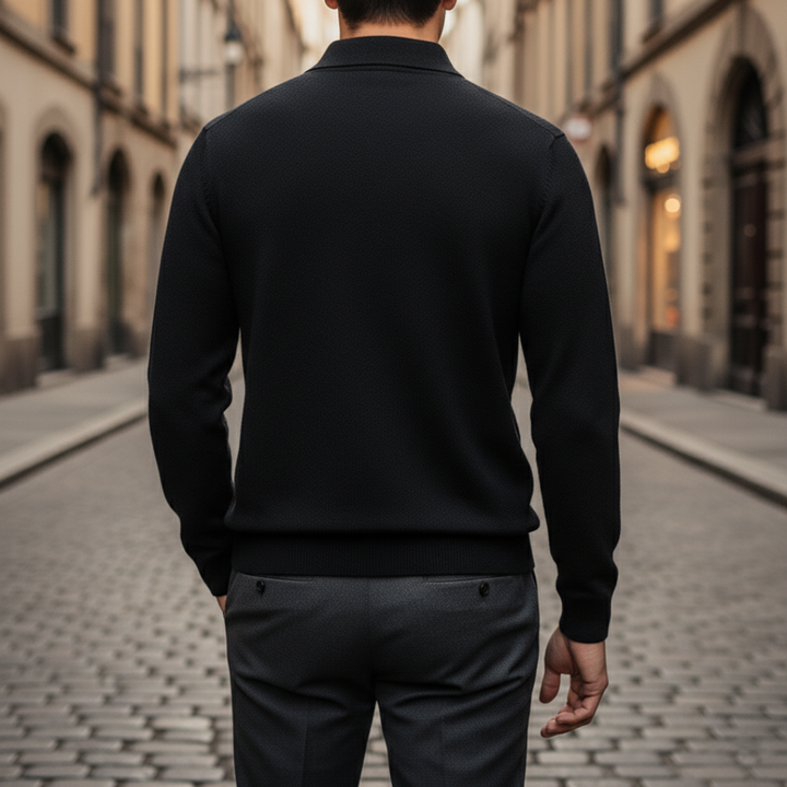 Camiseta de punto para hombre con cuello tipo polo y manga larga