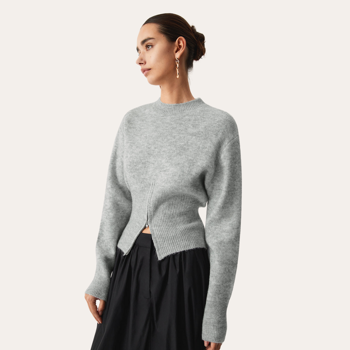 Damen Strickpullover Langarm Wollmix Reißverschluss | Vestea