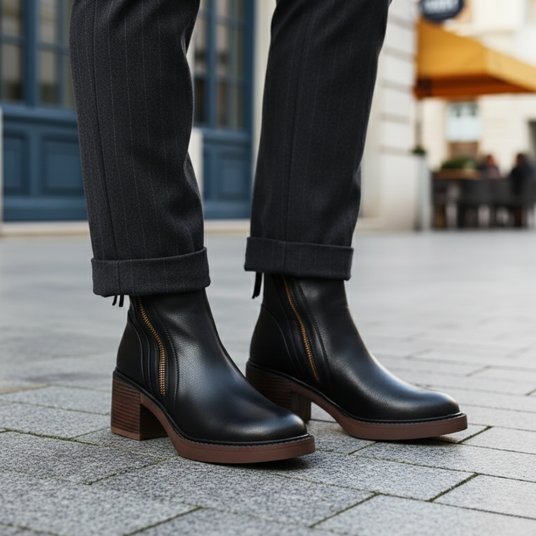 Bottes orthopédiques pour femmes à talon bloc avec fermeture éclair latérale en cuir synthétique