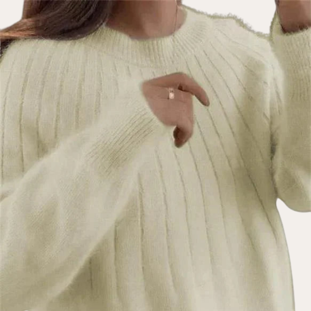 Damen Strickpullover Oversize Langarm Weich Acrylmischung Rundhals | Vestea