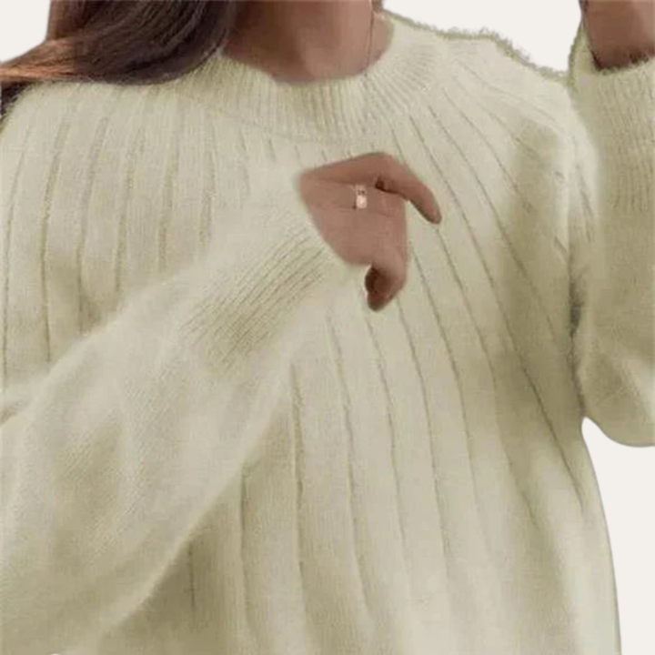 Damen Strickpullover Oversize Langarm Weich Acrylmischung Rundhals | Vestea