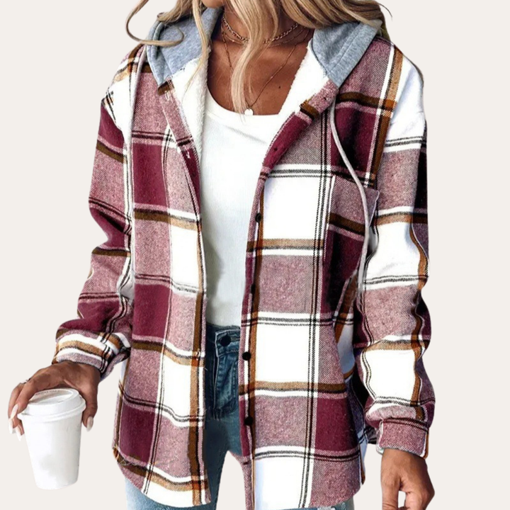 Damen Karierte Kapuzenjacke Flanell Jacke Langarm | Vestea