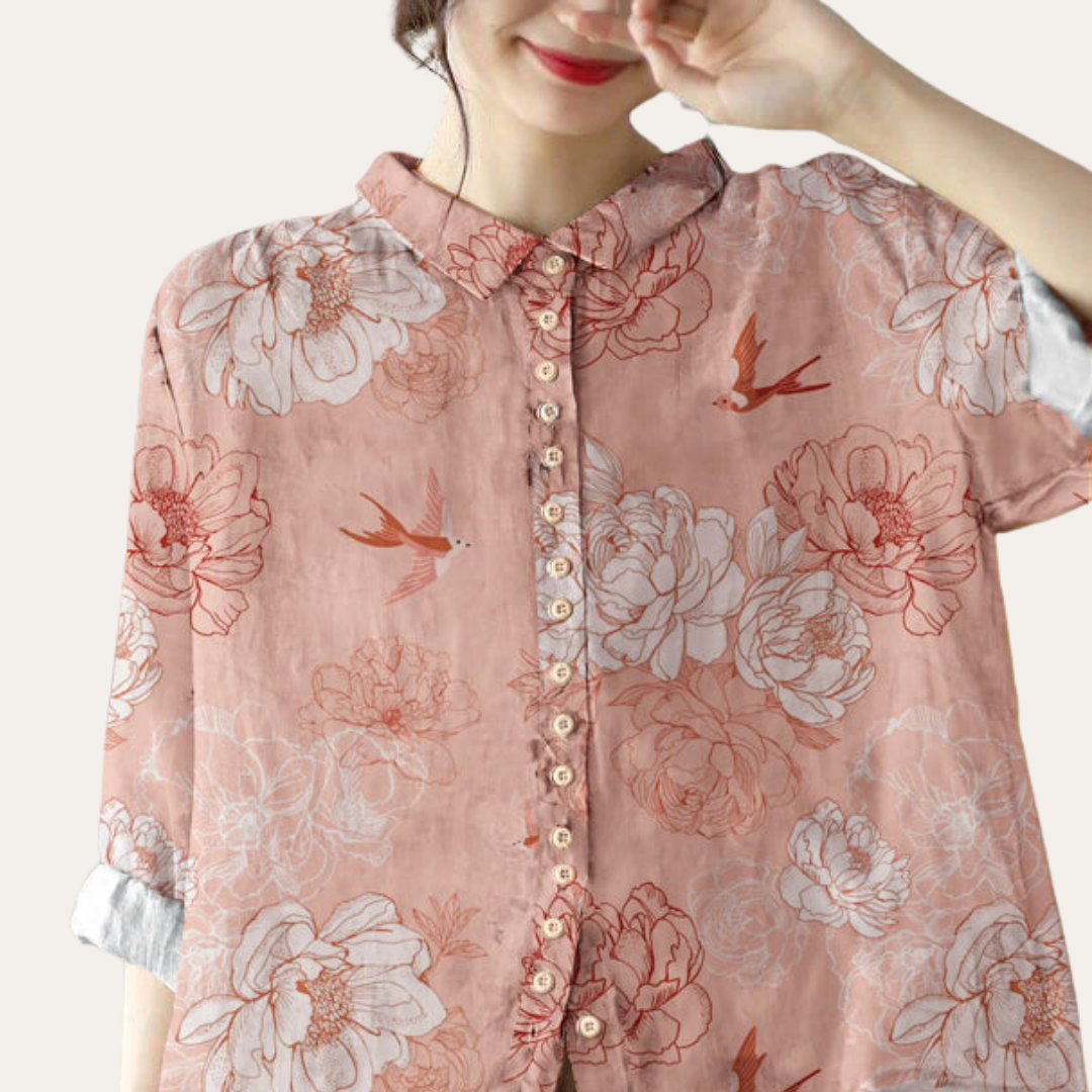 Damen Leinen Paisley Hemdbluse Kurzarm Freizeit |  Vestea