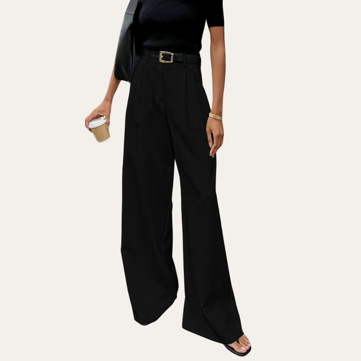 Damen Hose High Waist Weites Bein Elegant Anzugstil | Vestea