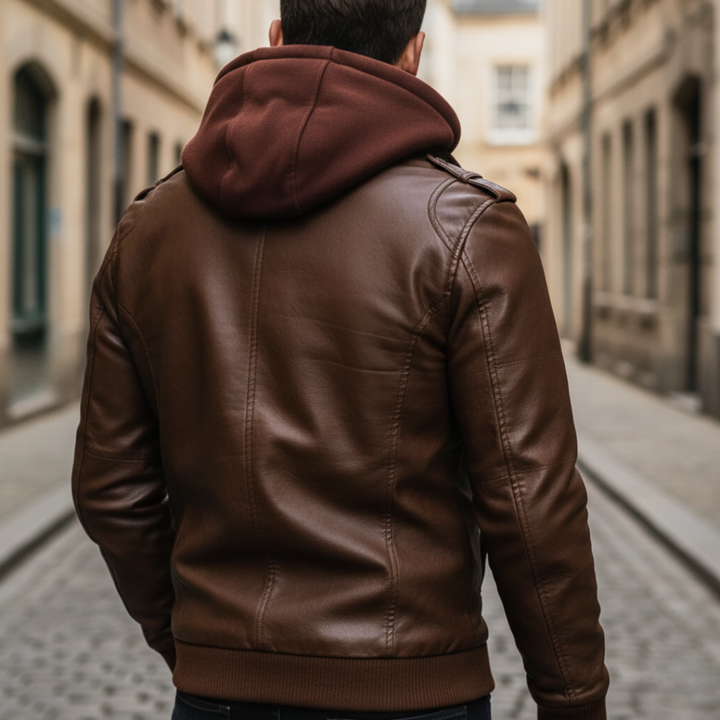 Herren Lederjacke mit Kapuze | Vestea