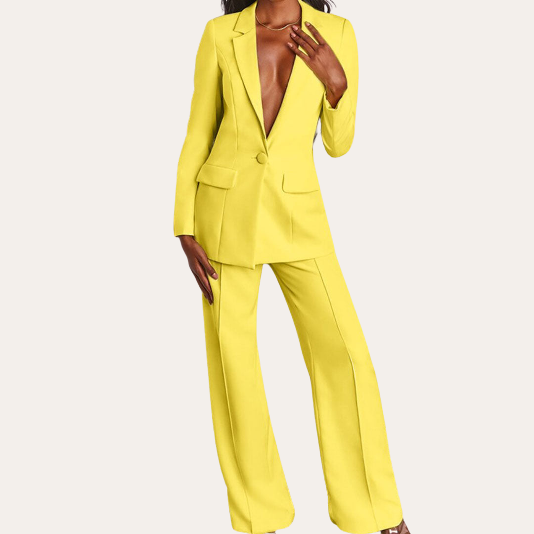 Damen Hosenanzug Zweiteiler Blazer mit weiter Hose Polyester Business Look | Vestea