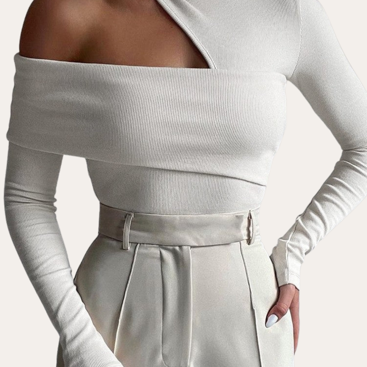Damen Stricktop Asymmetrisch Schulterfrei Langarm | Vestea