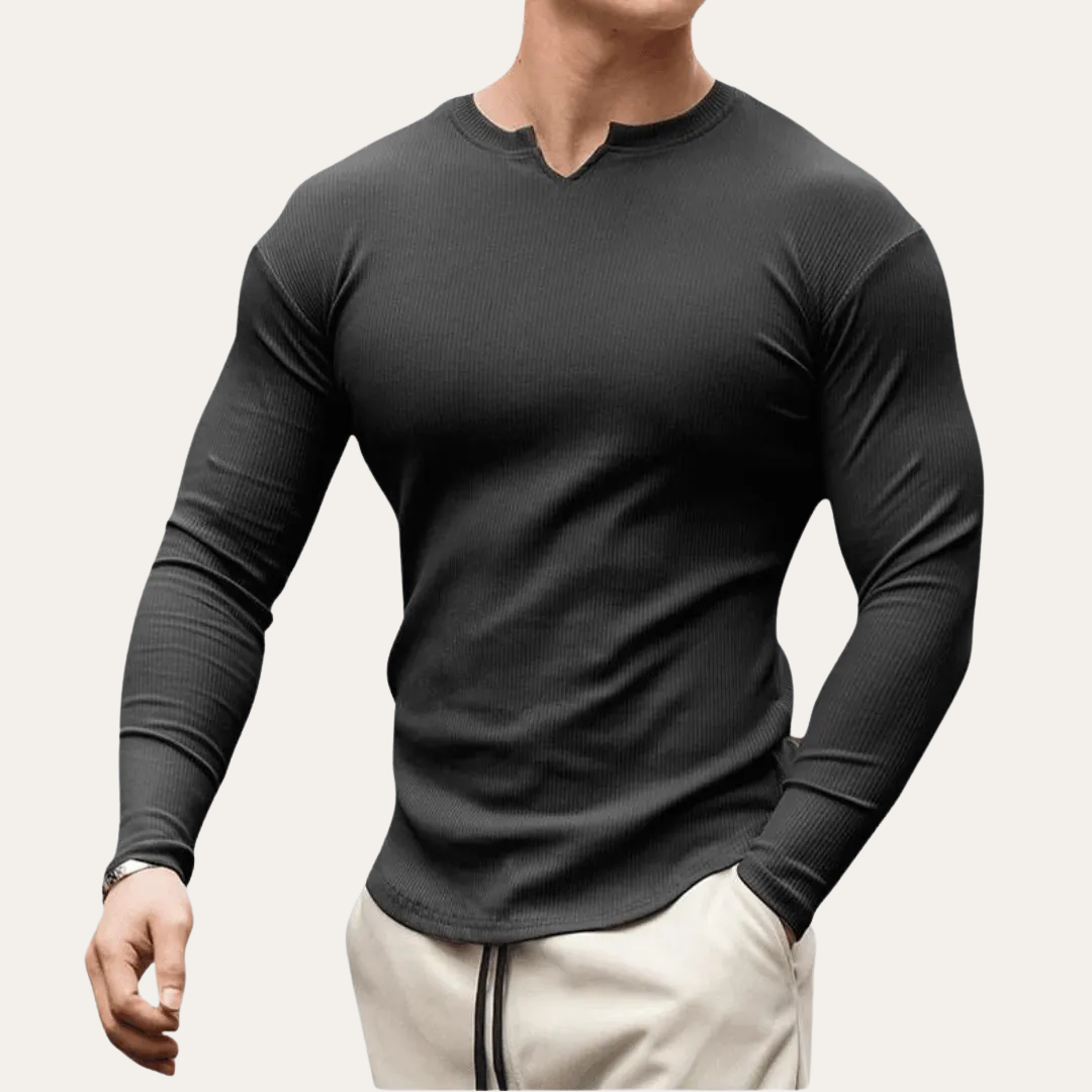 Herren Langarmshirt Slim Fit Rundhals Freizeitmode | Vestea