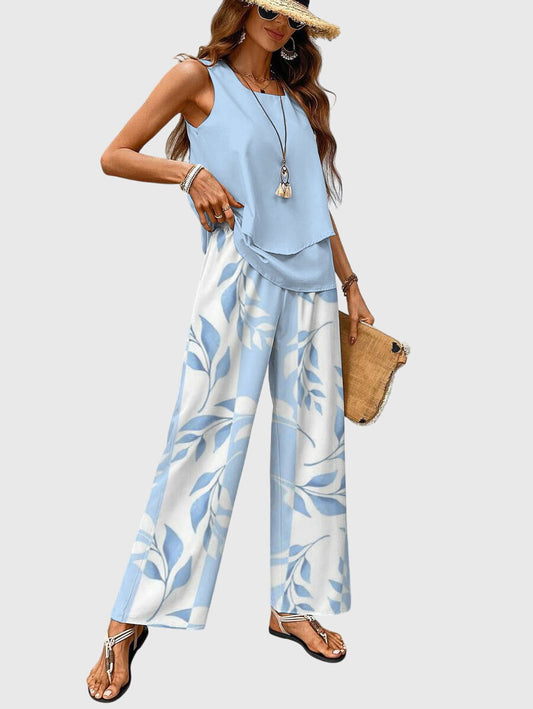 Women's Two-Piece Set Sleeveless Slim Fit Button-Up Summer