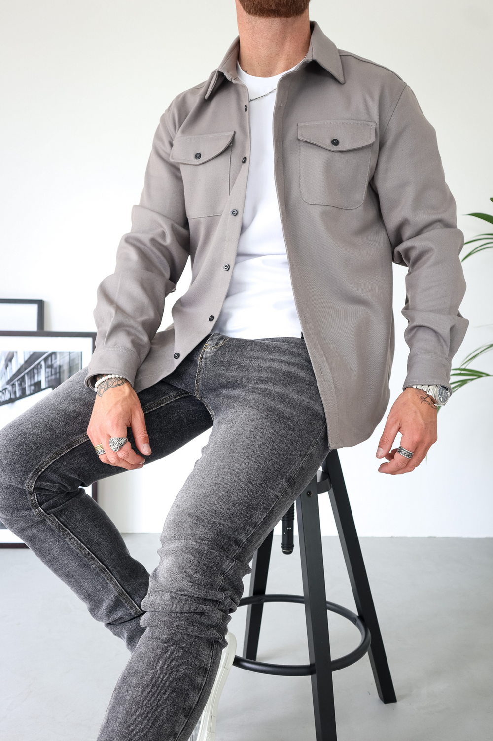 Men's Overshirt Jacket Button-Up Long Sleeve Chest Pocket Regular Fit