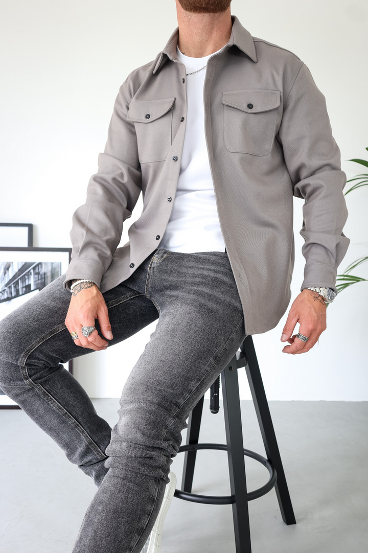 Chaqueta overshirt para hombre con botones, manga larga, bolsillo en el pecho, ajuste regular