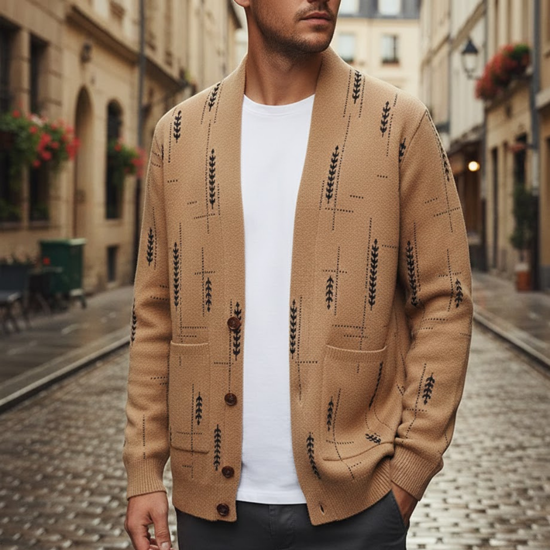 Cardigan tricoté pour homme motif traditionnel automne hiver