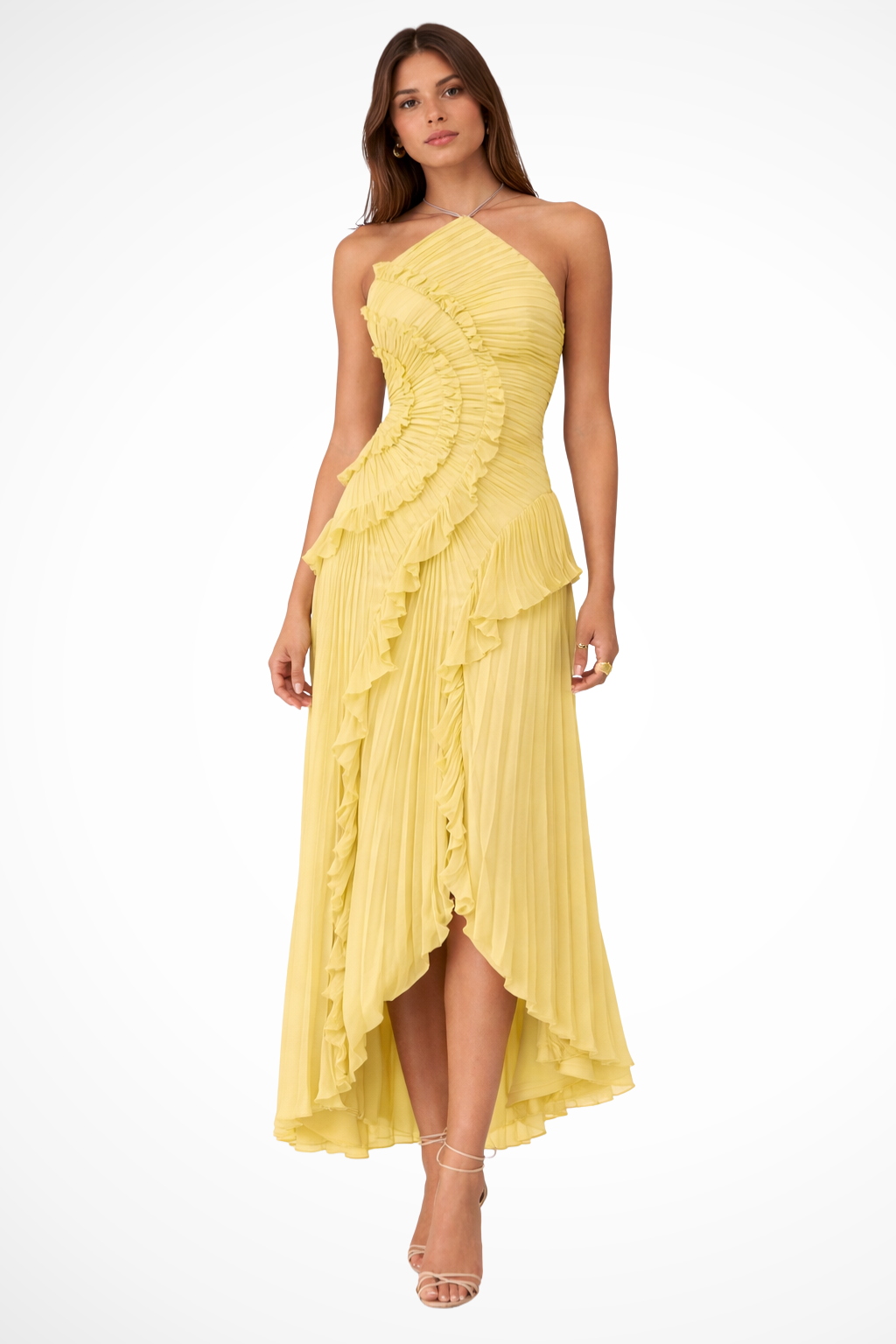 Women's Maxi Dress Ruffle Sleeveless Halter Neck Backless A-Line