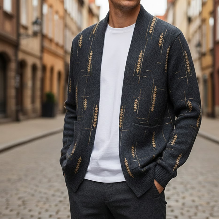 Cardigan tricoté pour homme motif traditionnel automne hiver