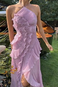 Women's Maxi Dress Ruffle Sleeveless Halter Neck Backless A-Line