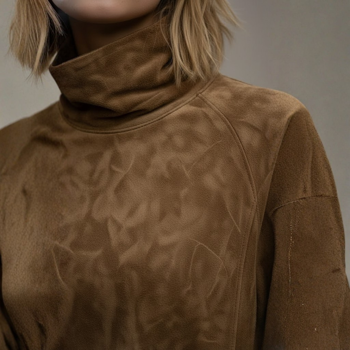 Women’s Faux Suede Mini Dress High Collar Relaxed Fit