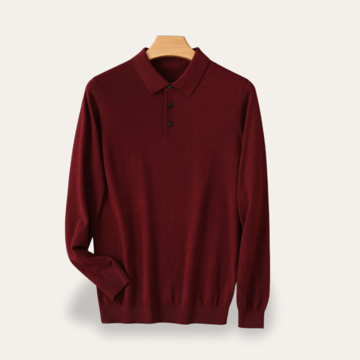 Herren Strickpolo Langarm Klassisch Kragen Shirt Freizeit | Vestea