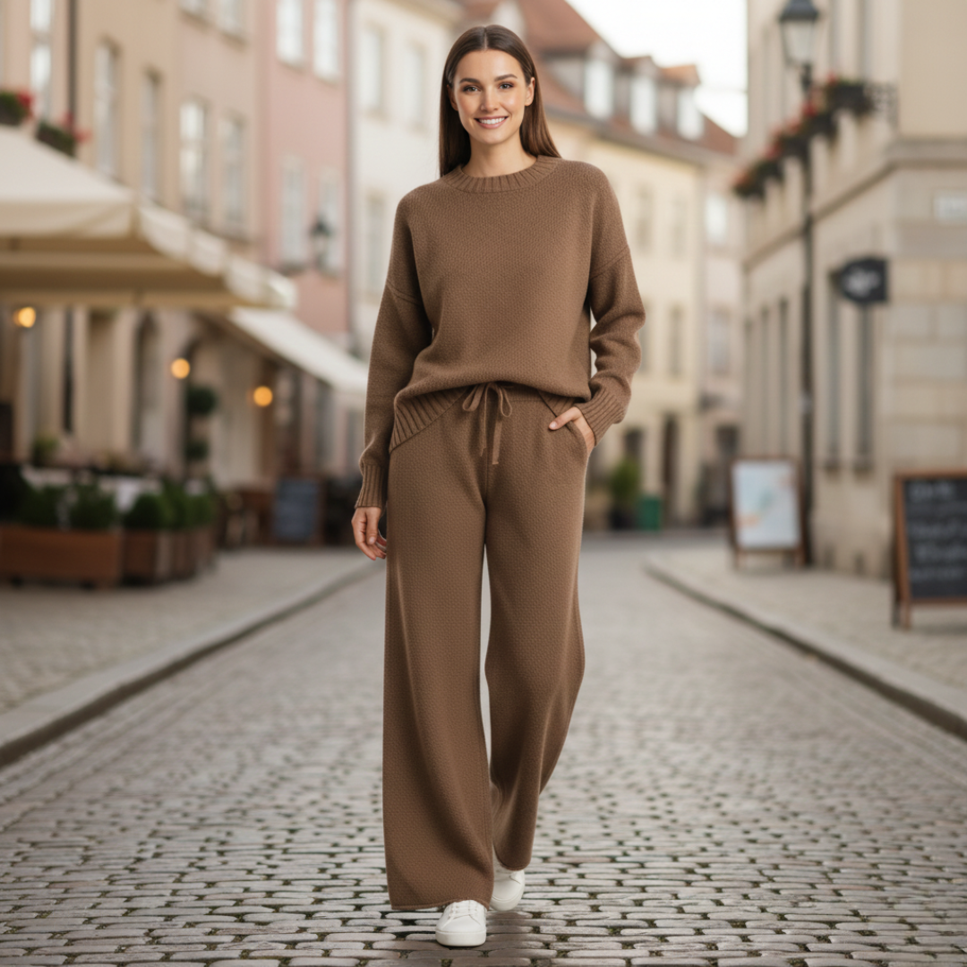 Damen-Set aus Pullover und Hose aus weichem Strickmaterial | Vestea