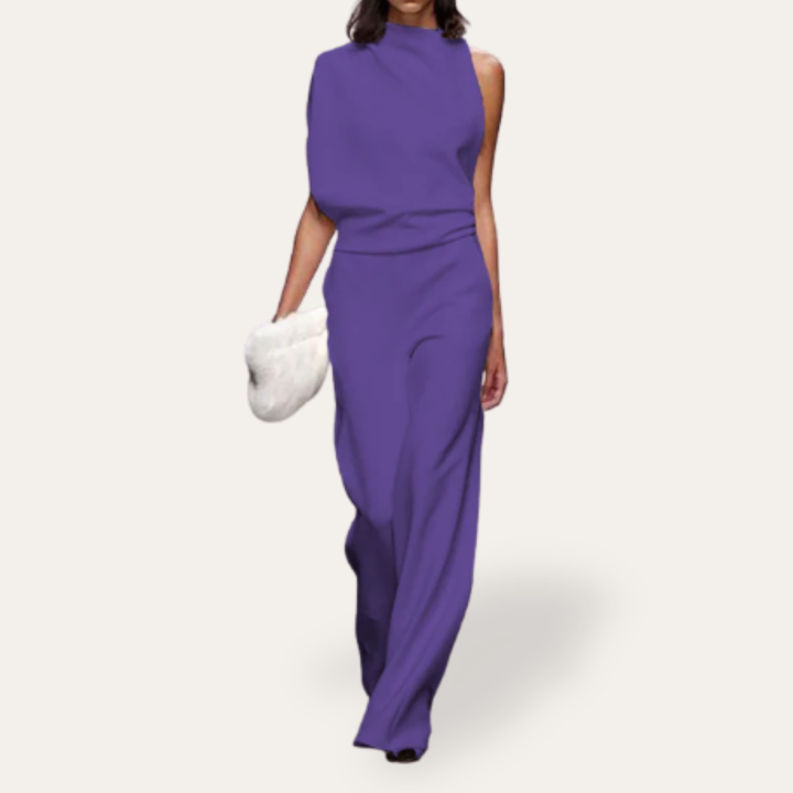 Damen Ein-Schulter Jumpsuit Elegant Weitbein Festlich | Vestea