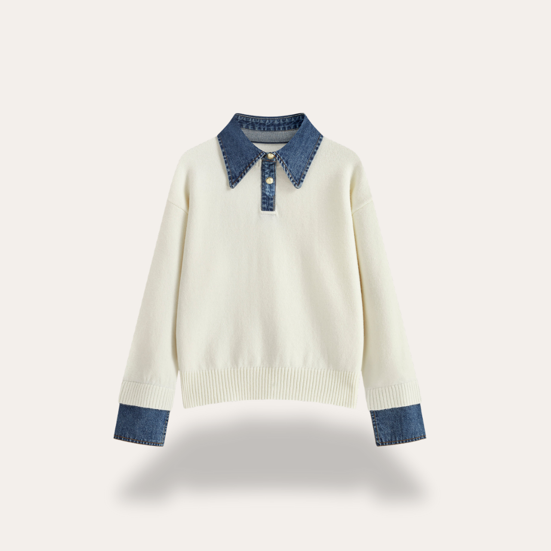 Damen Strickpullover mit Jeanskragen Langarm | Vestea
