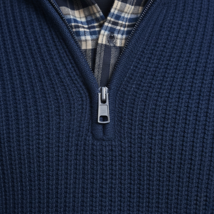 Herren Rippstrick Pullover mit Viertel-Reißverschluss | Vestea