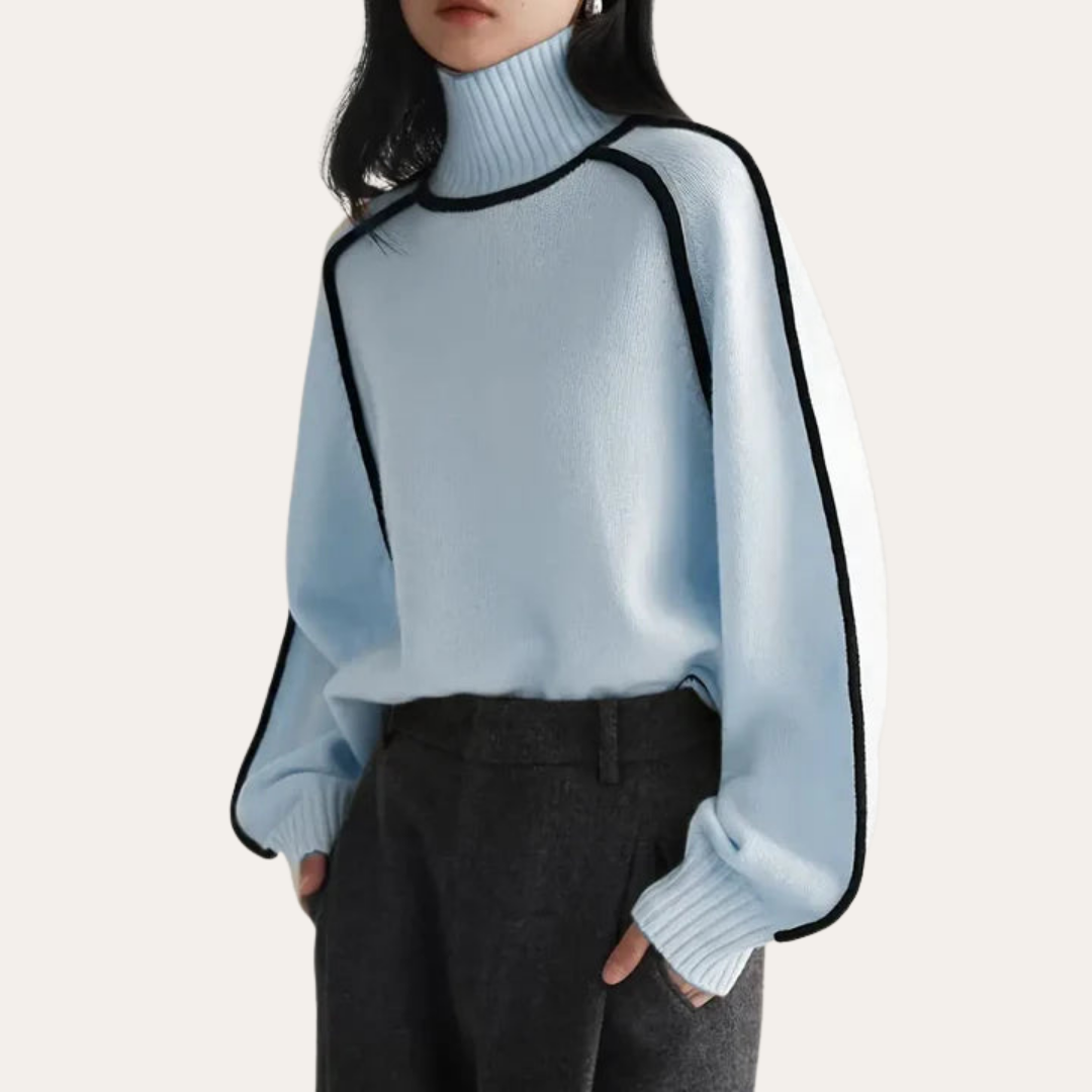 Damen Rollkragenpullover Oversize mit Kontrastnähten | Vestea