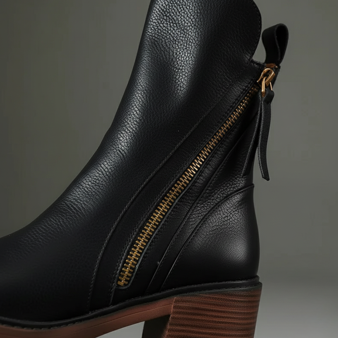 Women Orthopedic Ankle Boots Block Heel Side Zipper Faux Leather