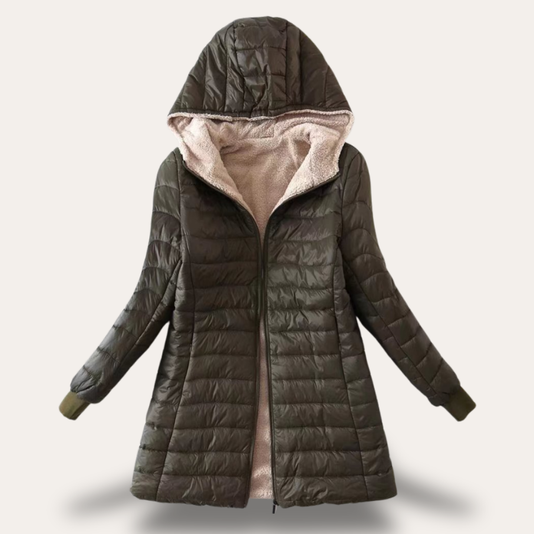 Damen Steppmantel Kapuze Gefüttert Reißverschluss Winterjacke | Vestea
